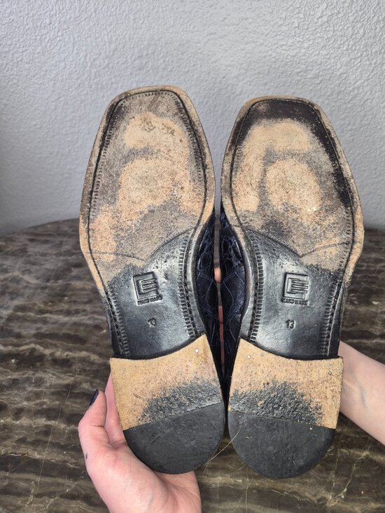 Vintage David Eden Men Handmade Alligator Dress Shoes Square Toe Black Size 13 main image 6